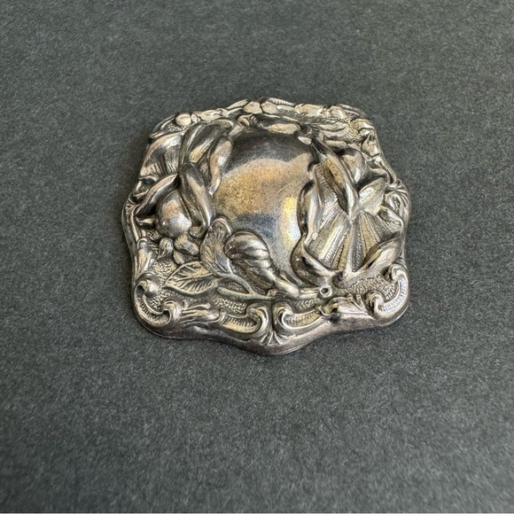 Art Nouveau Silver Brooch Ornate Square Pin Vintage Antique Estate Jewelry - Picture 4 of 11